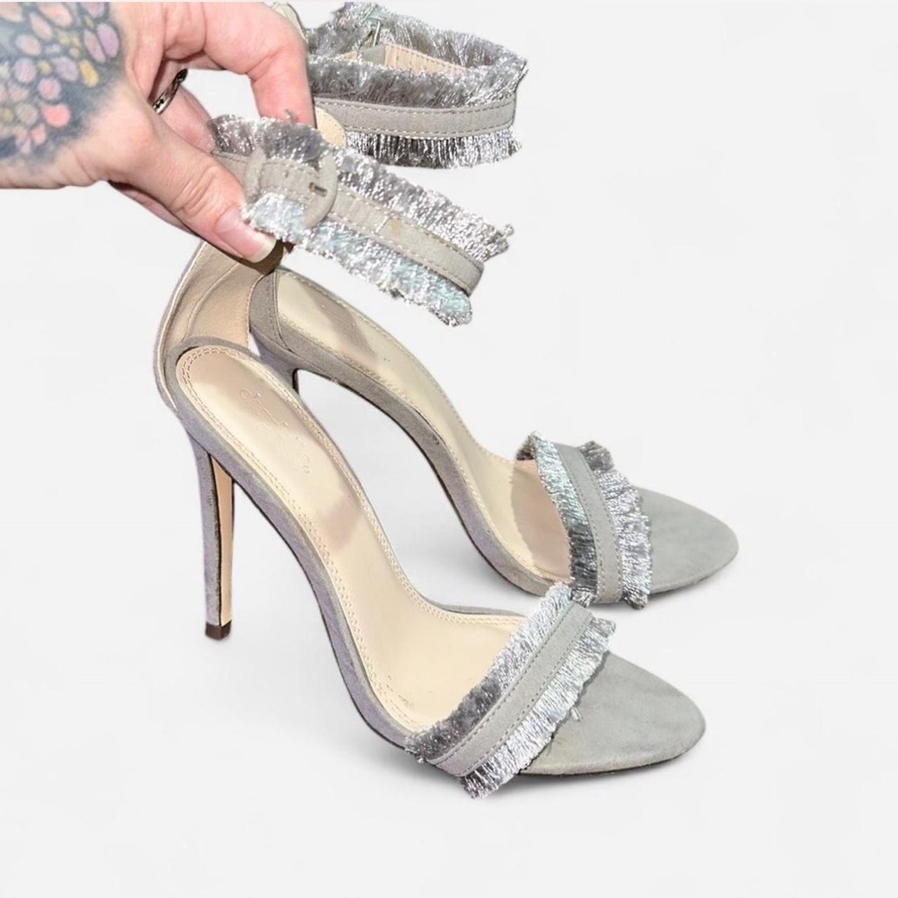 Elegant Gray Fringe Heels